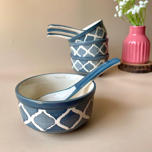 Grey Moroccan soup bowl -Set of 4 (Pay for 3, Get 4)