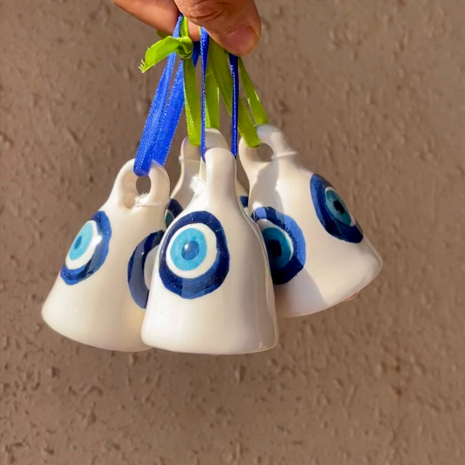 Evil eye ceramic bells - set of 3