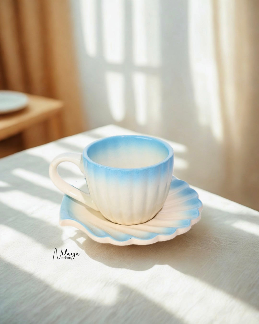 Ocean shell cup saucer (ombré blue)