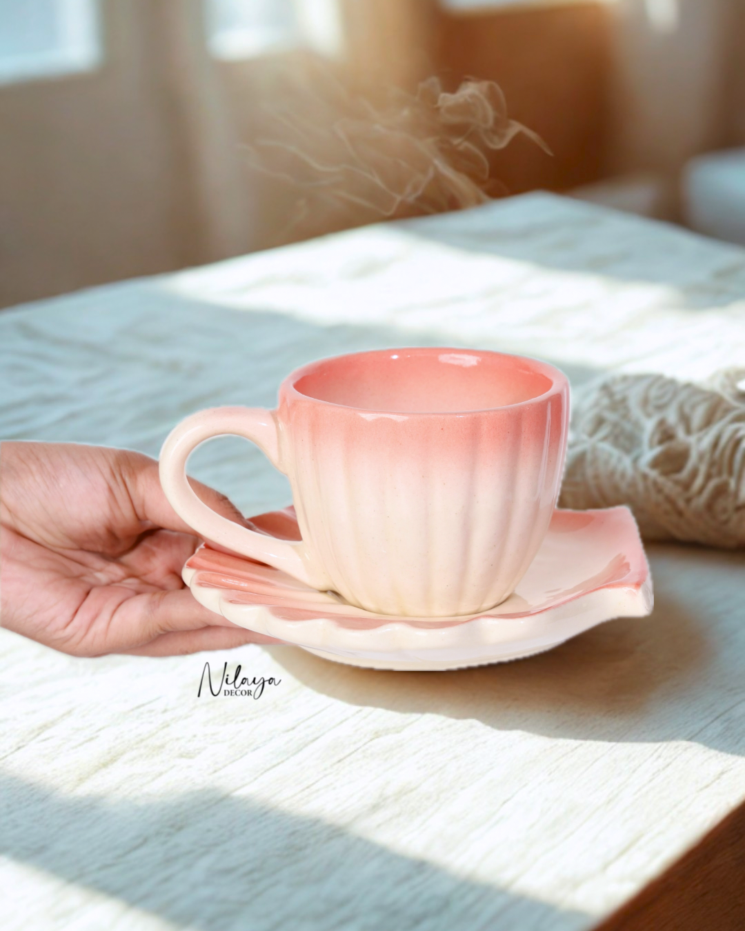 Ocean shell cup saucer (Ombré pink)
