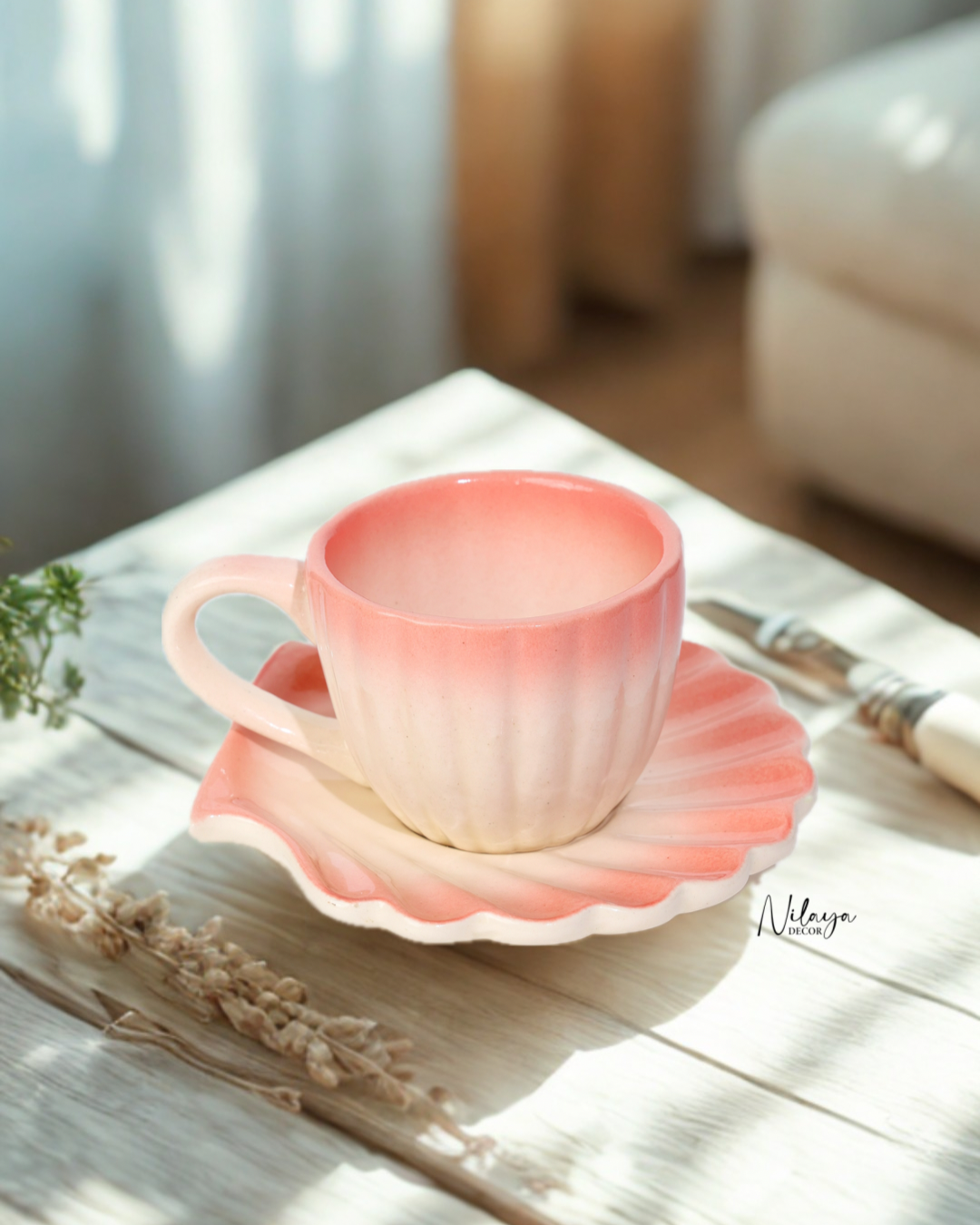 Ocean shell cup saucer (Ombré pink)