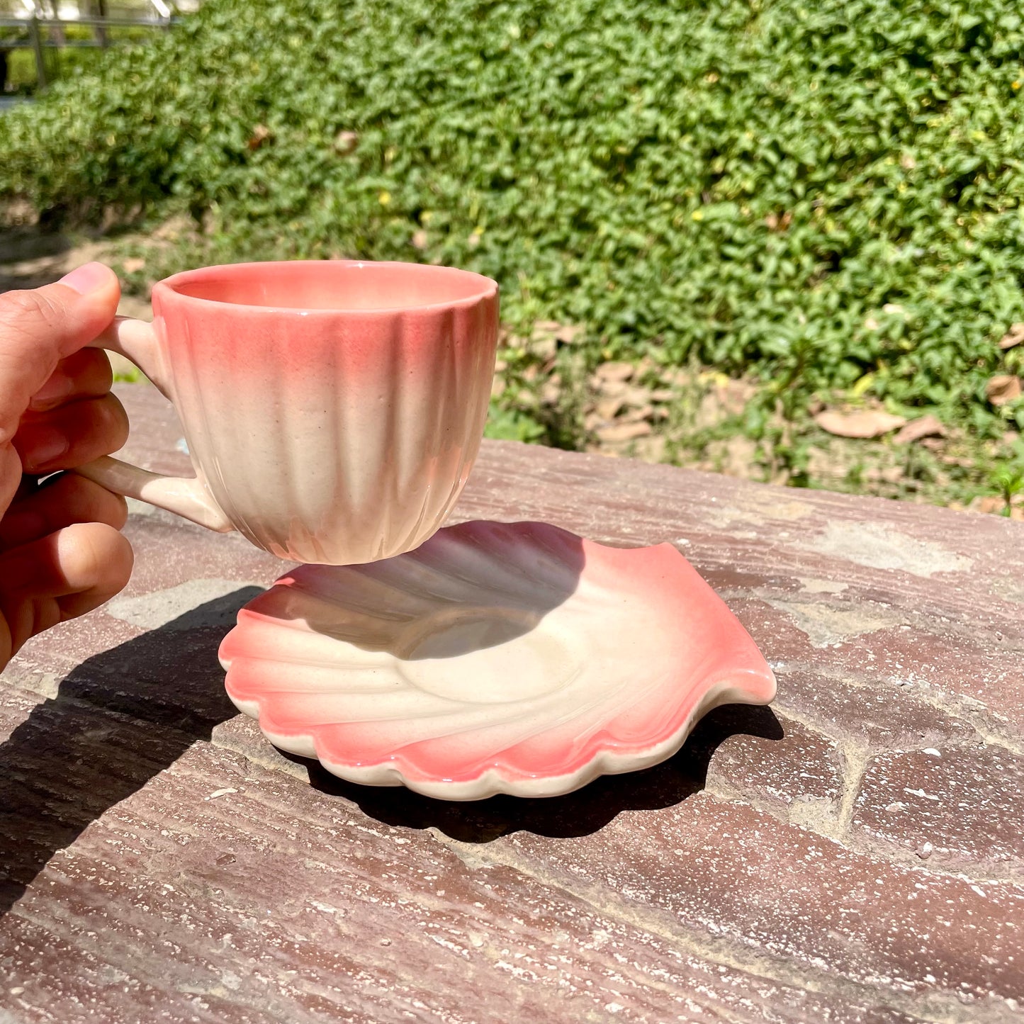 Ocean shell cup saucer (Ombré pink)