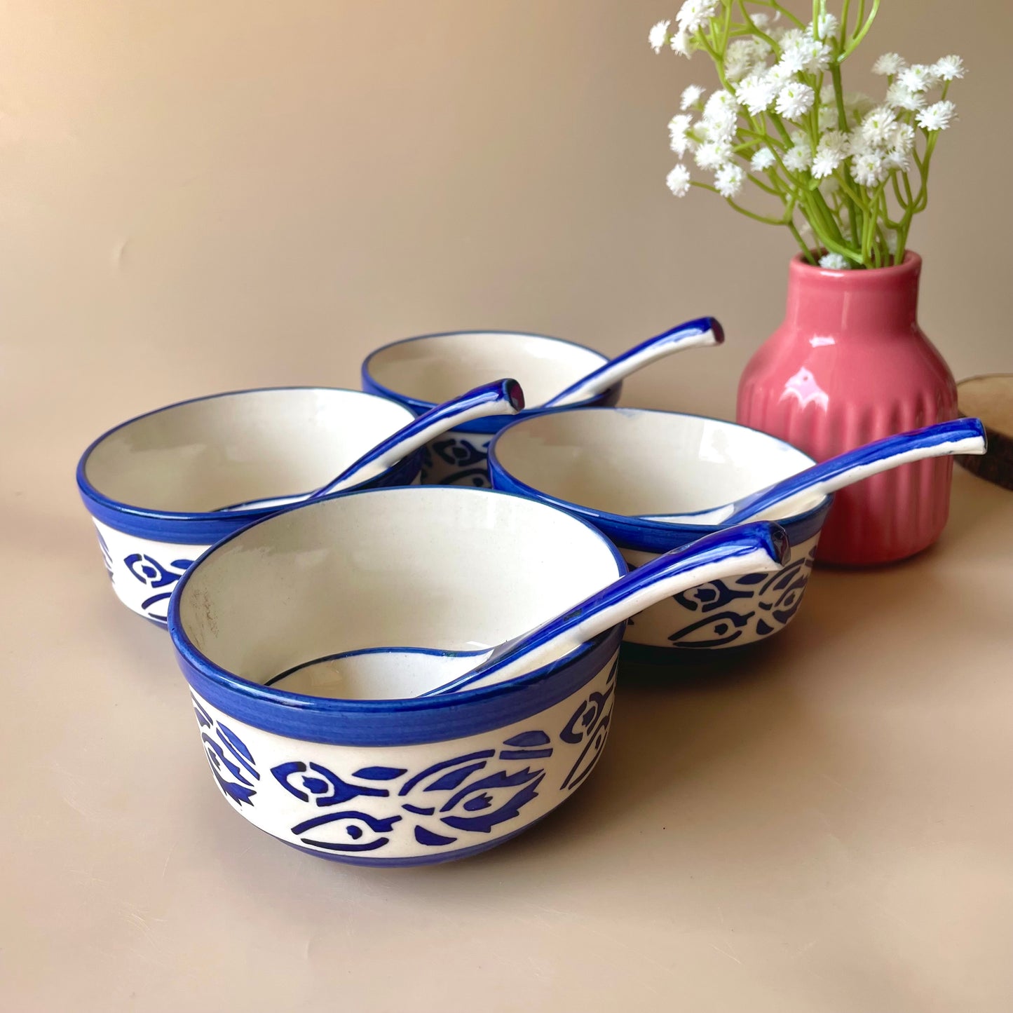 Blue leaf soup bowl- set of 4 (Pay for 3, Get 4)