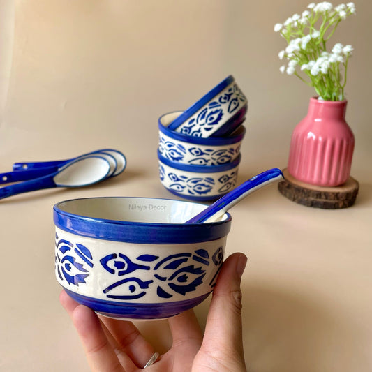 Blue leaf soup bowl- set of 4 (Pay for 3, Get 4)