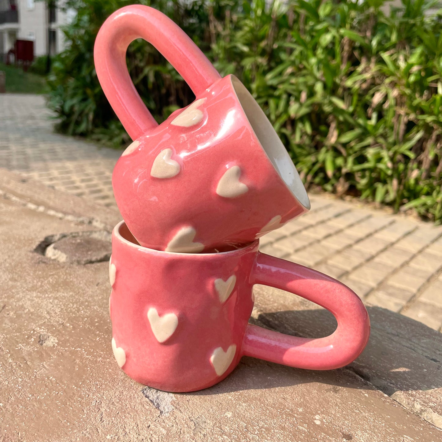 Heart pop mug with long handle