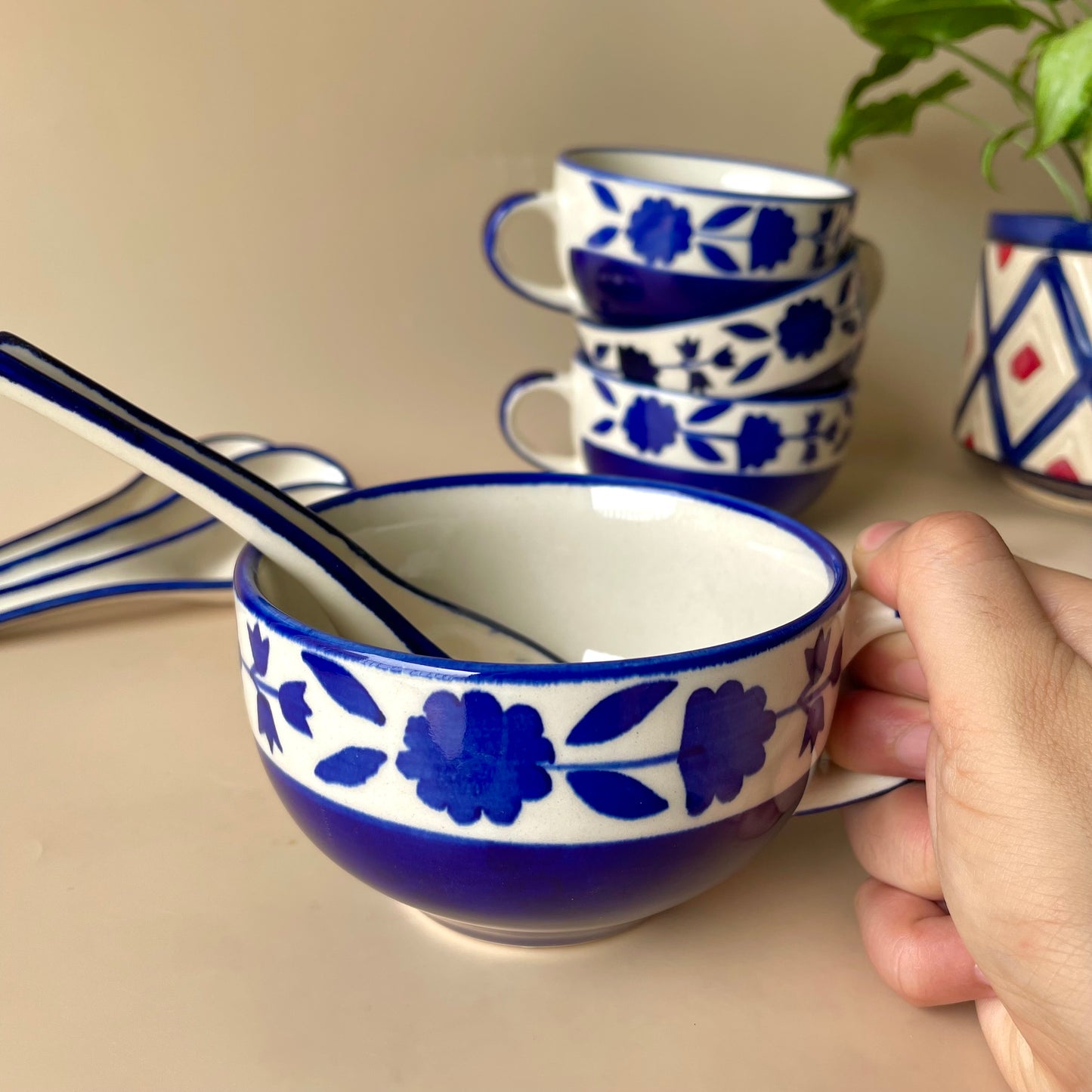 Blue floral soup cup- set of 4 (Pay for 3, Get 4)