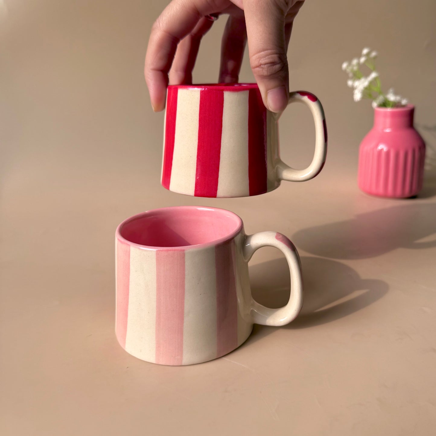 Candy stripe love mug (set of 2- pink & red)