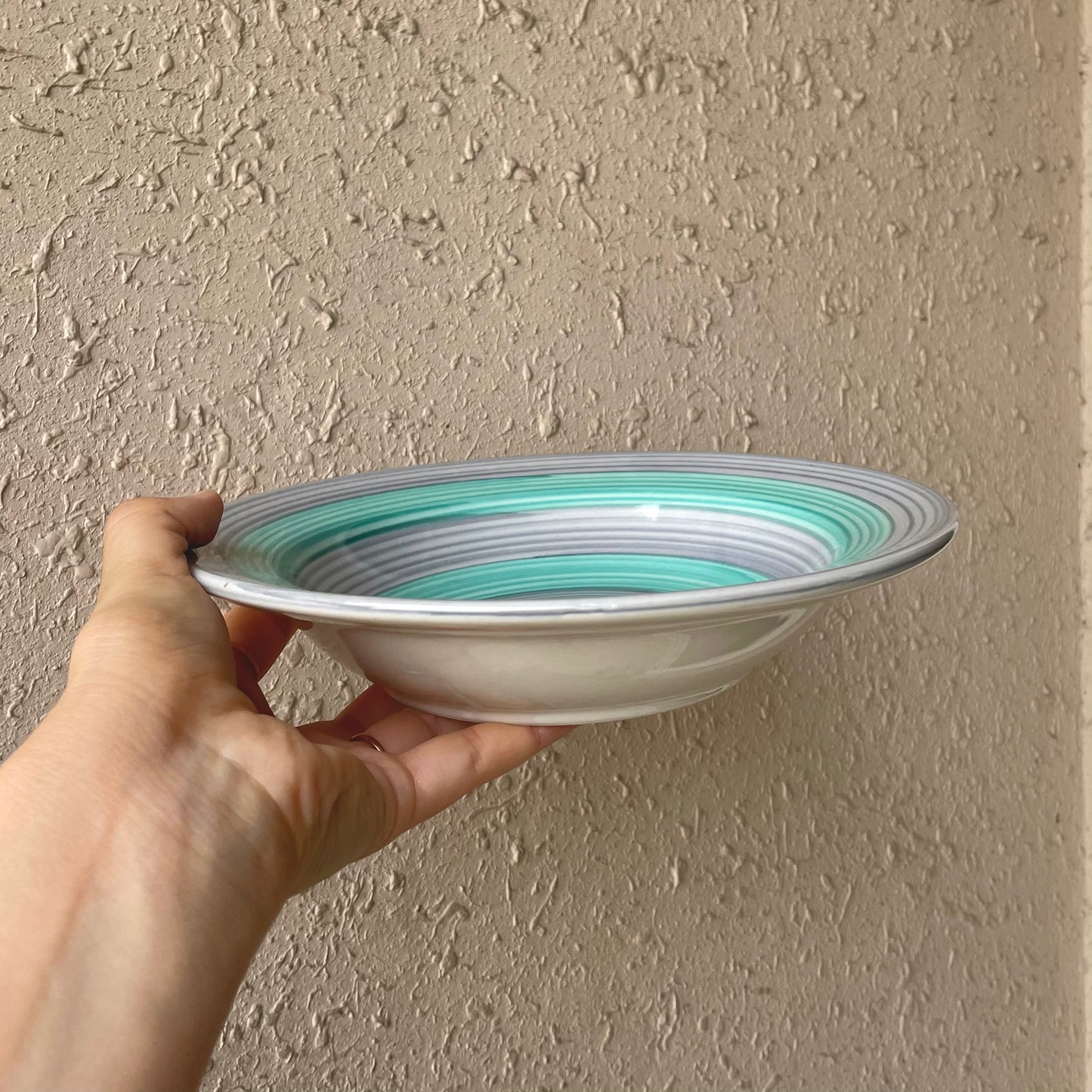 Green grey spiral pasta plate
