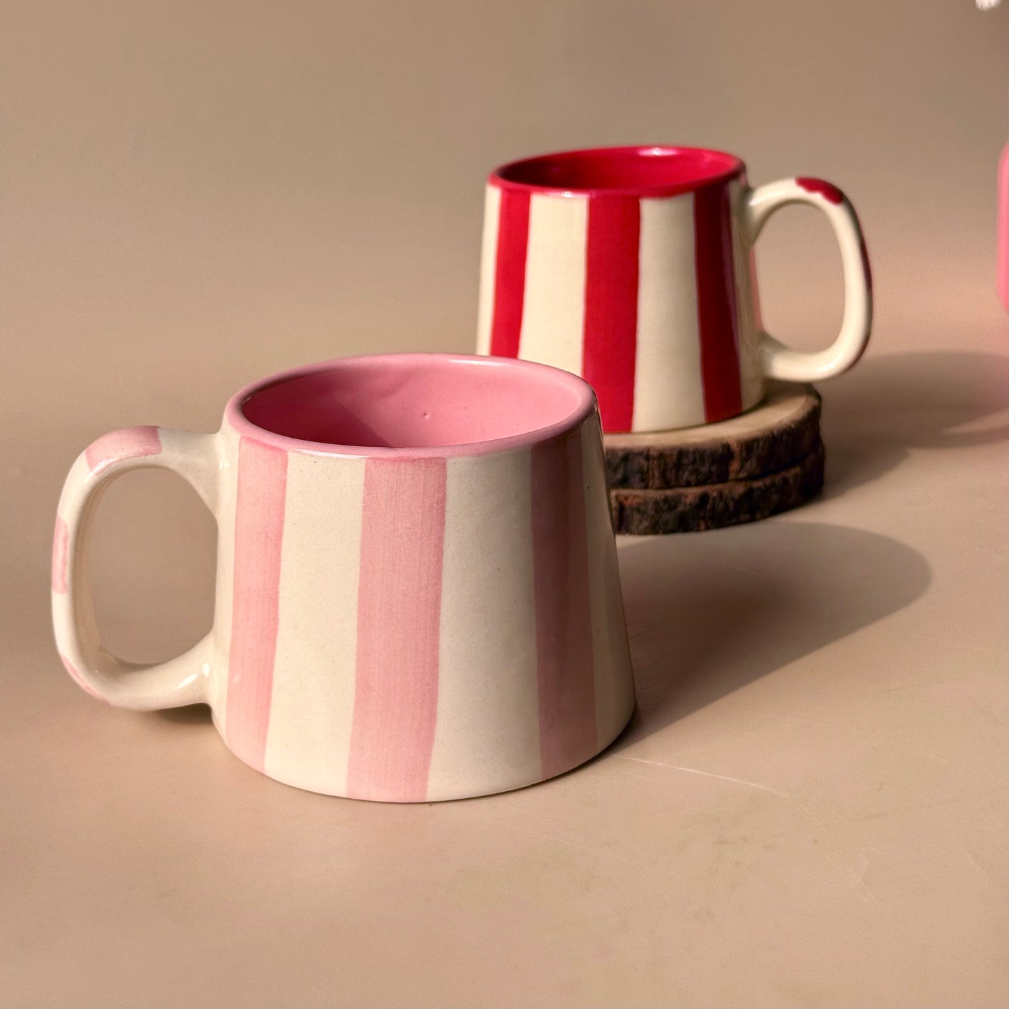 Candy stripe love mug (set of 2- pink & red)