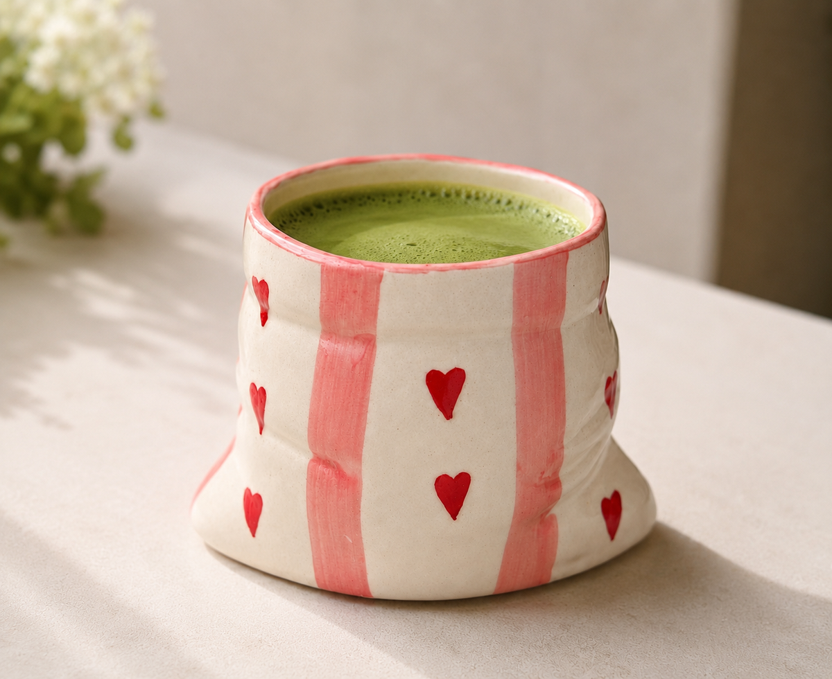 Pouch mug (Pink Stripe hearts) cum Organiser (Copy)