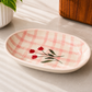 Oval pasta plate cum bowl - Gingham Pink