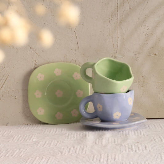 Daisy cup saucer combo green blue