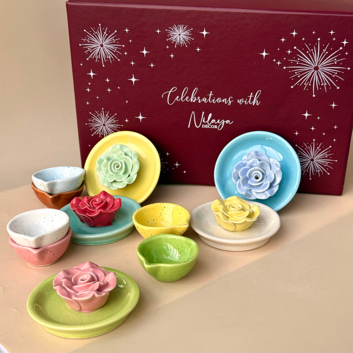 Bloom Agarbatti and Glow Diya Gift Box (11 pieces set)