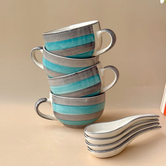 Green grey spiral soup cup- set of 4