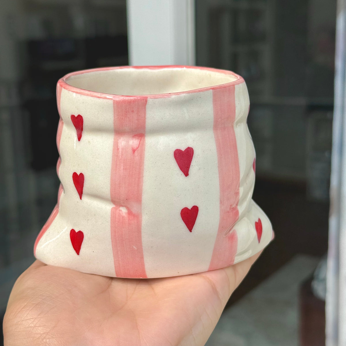 Pouch mug (Pink Stripe hearts) cum Organiser (Copy)