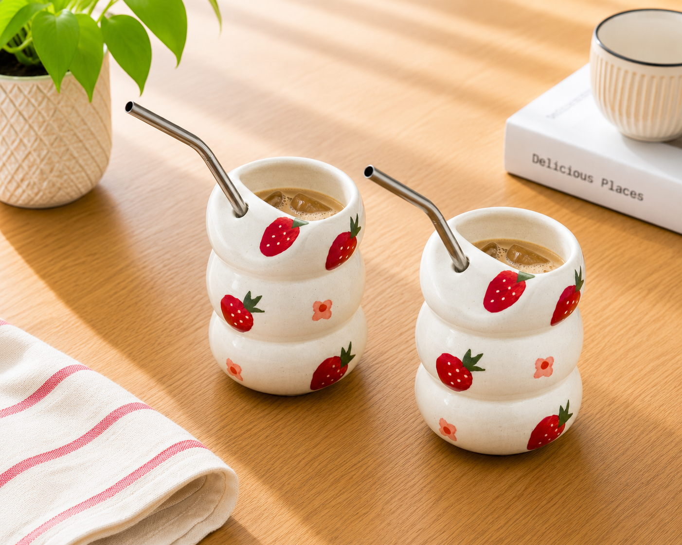 Strawberry bubble sipper (cum tumbler) with straw