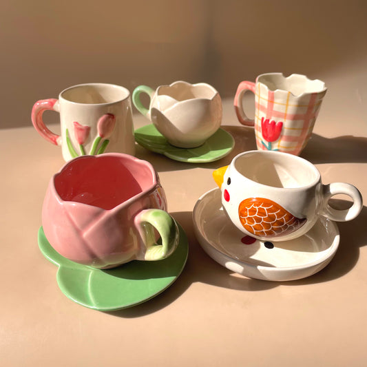 Set of 5 pinteresty mugs with plates