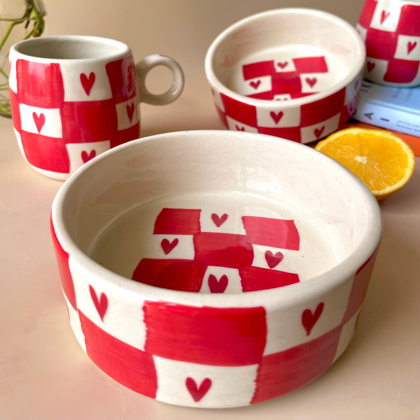 Checkered hearts breakfast set
