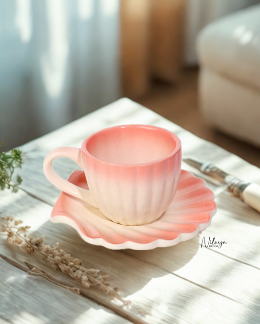 Ocean shell cup saucer (Ombré pink)