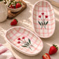Oval pasta plate cum bowl - Gingham Pink