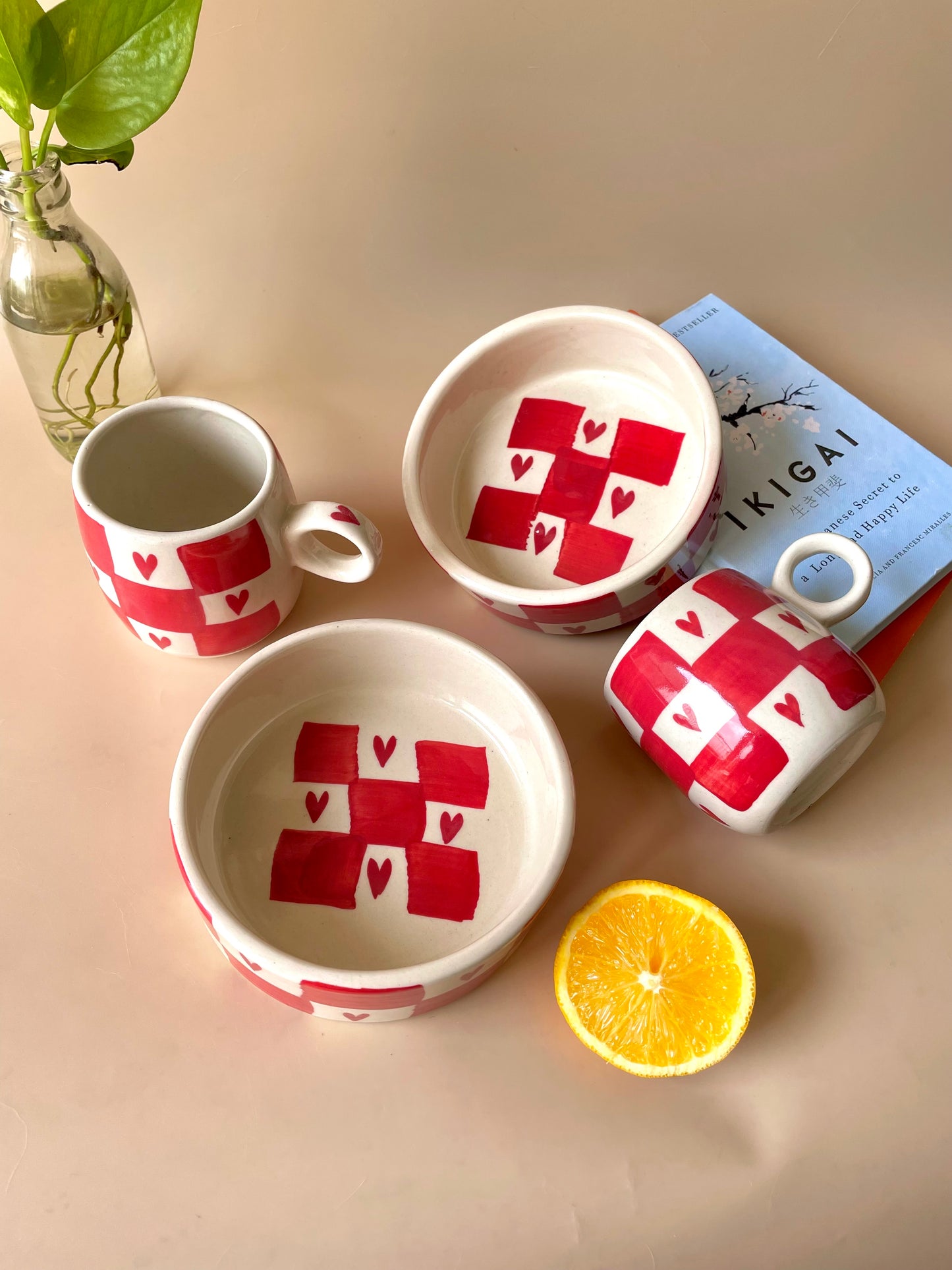 Checkered hearts breakfast set