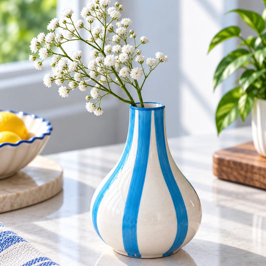 Stripes Flower Vase - Blue