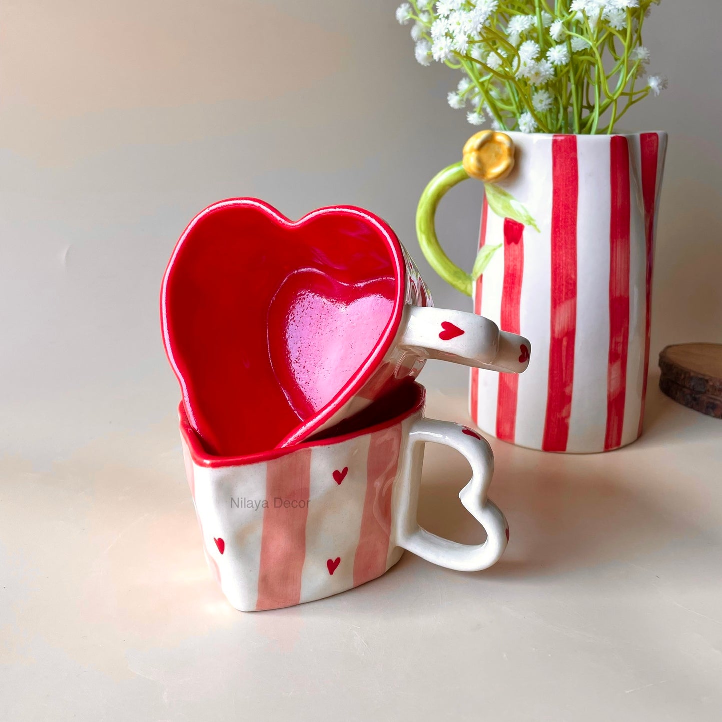 Shape of heart mug- Pink stripes