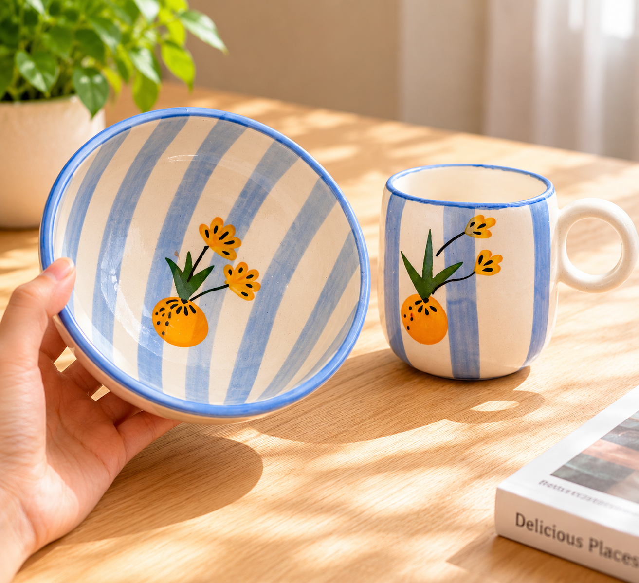 Blue skies breakfast set (set of bowl & mug)