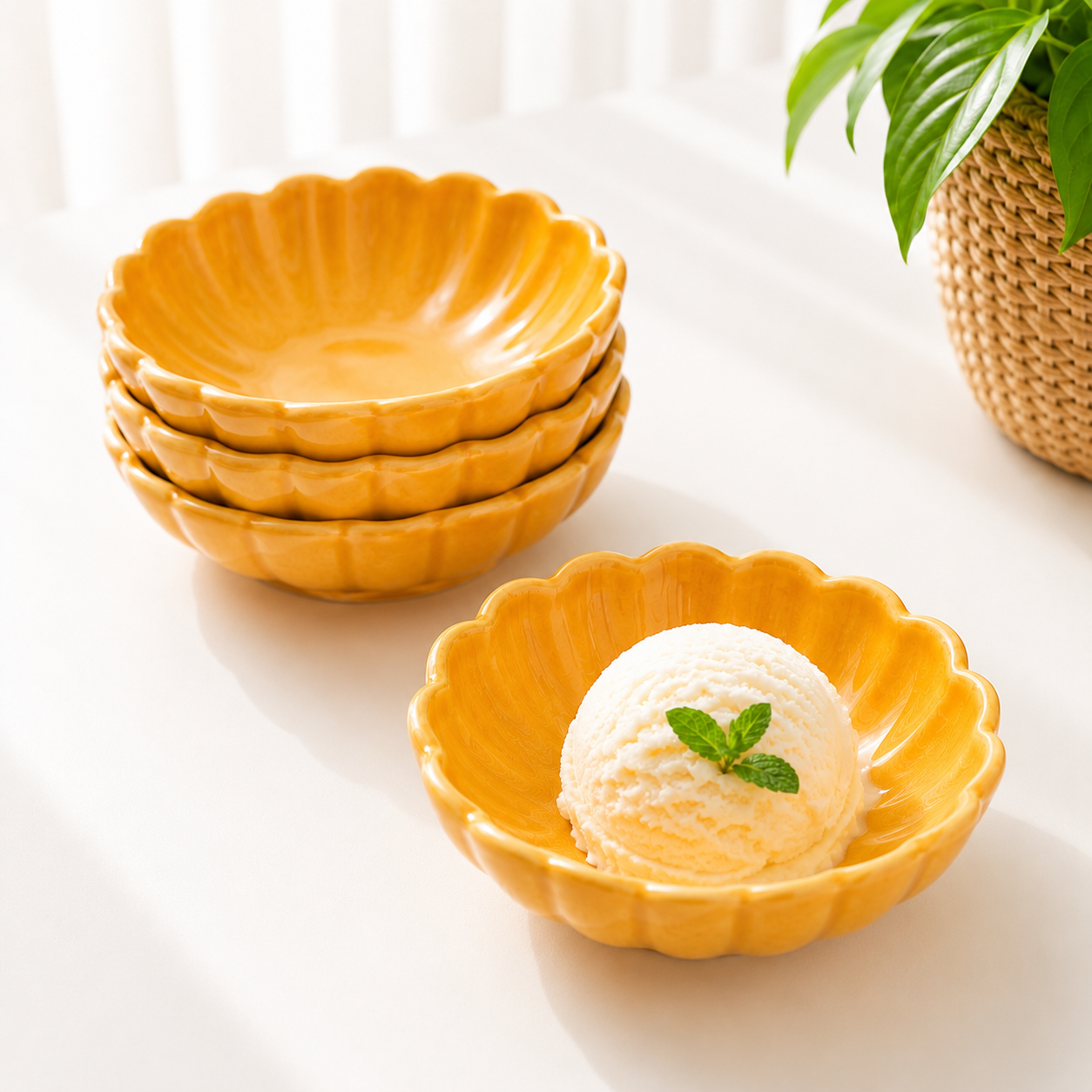 Floral Icecream dessert bowl yellow