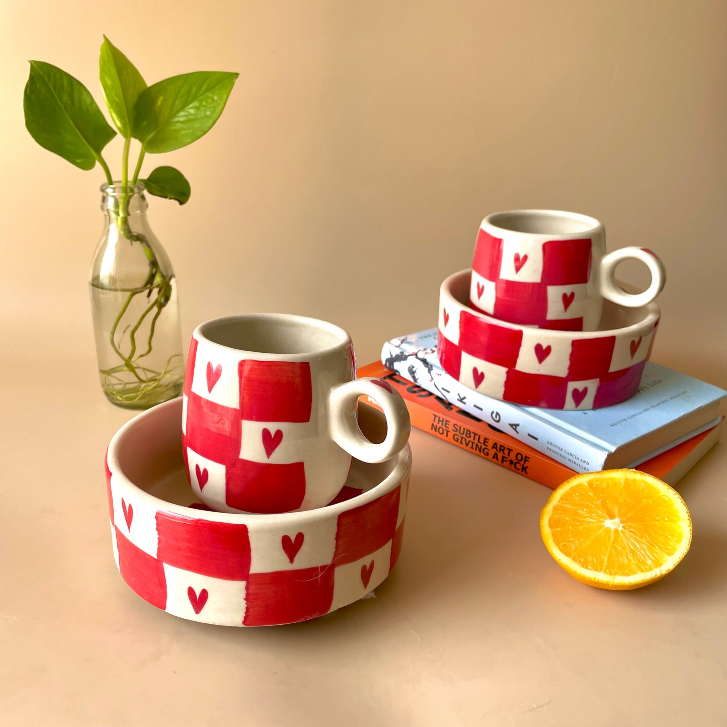 Checkered hearts breakfast set
