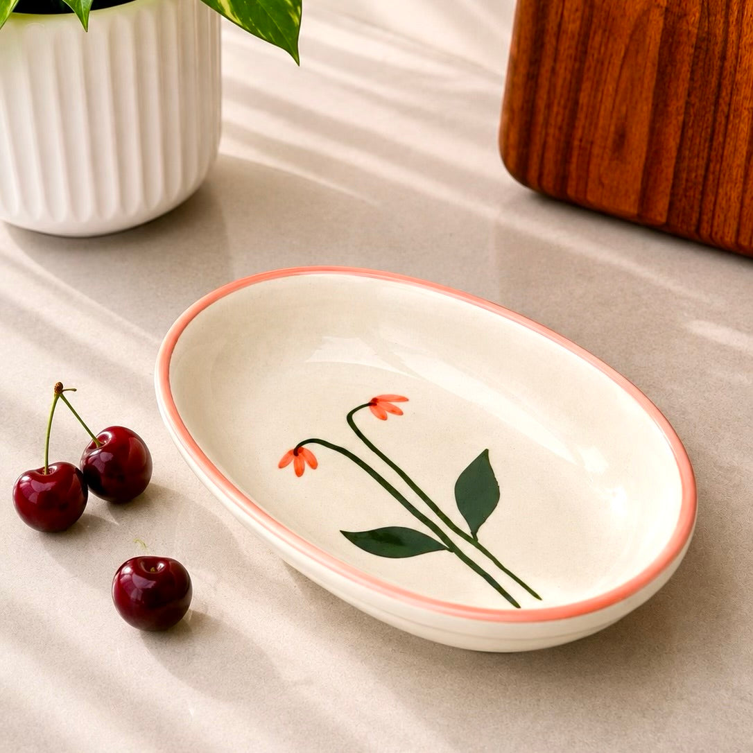 Oval pasta plate cum bowl - Orange bloom