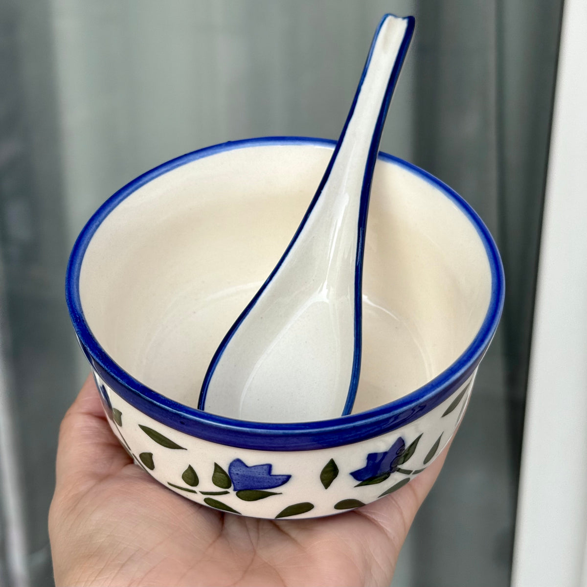 Bluebell soup bowl with spoon