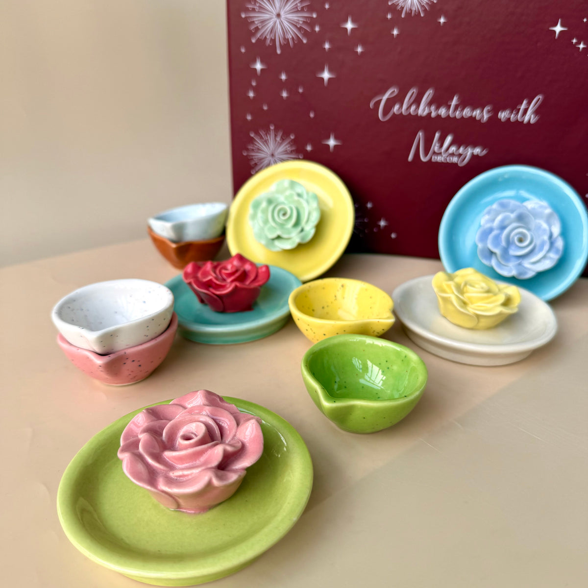 Bloom Agarbatti and Glow Diya Gift Box (11 pieces set)