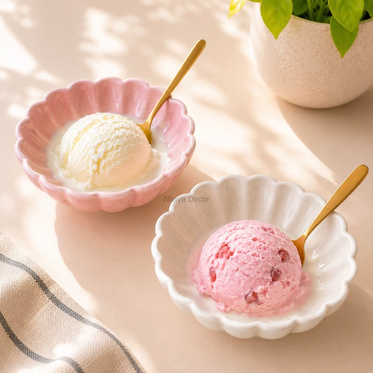 Floral Icecream dessert bowl pink & white (set of 2)