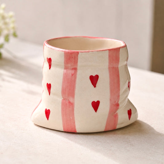 Pouch mug (Pink Stripe hearts) cum Organiser (Copy)