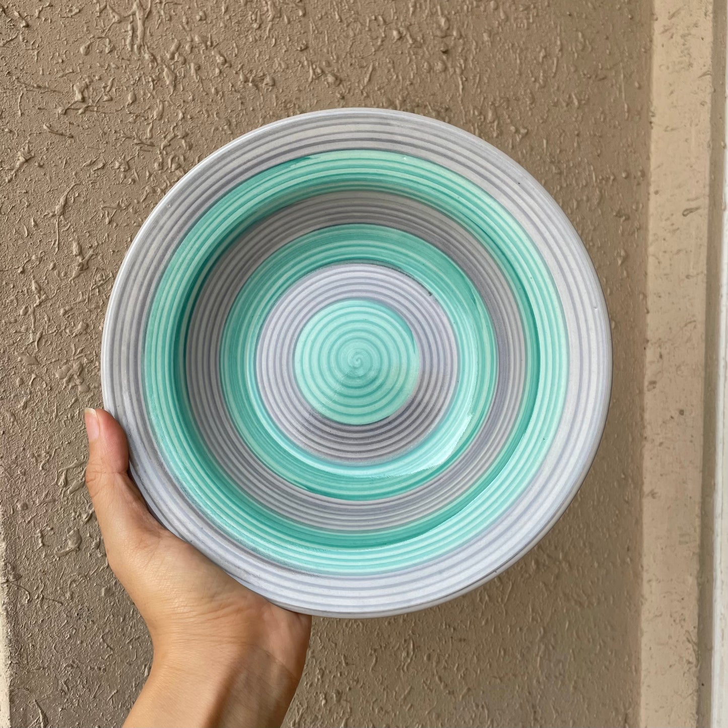 Green grey spiral pasta plate