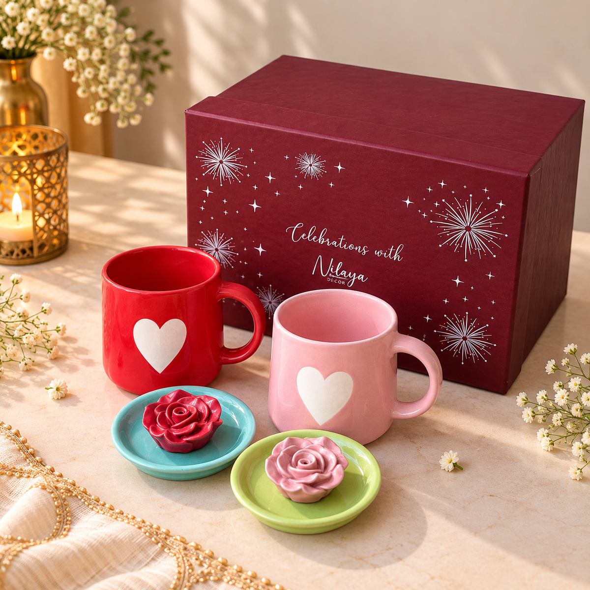 Love Bug Gift Box - 2 Mugs with 2 Agarbatti stand