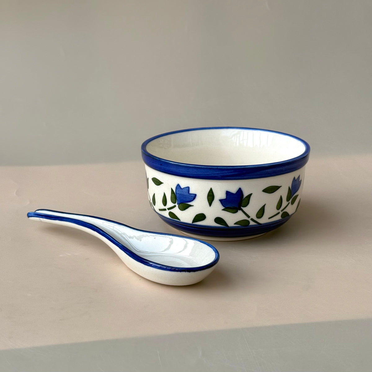 Bluebell soup bowl with spoon