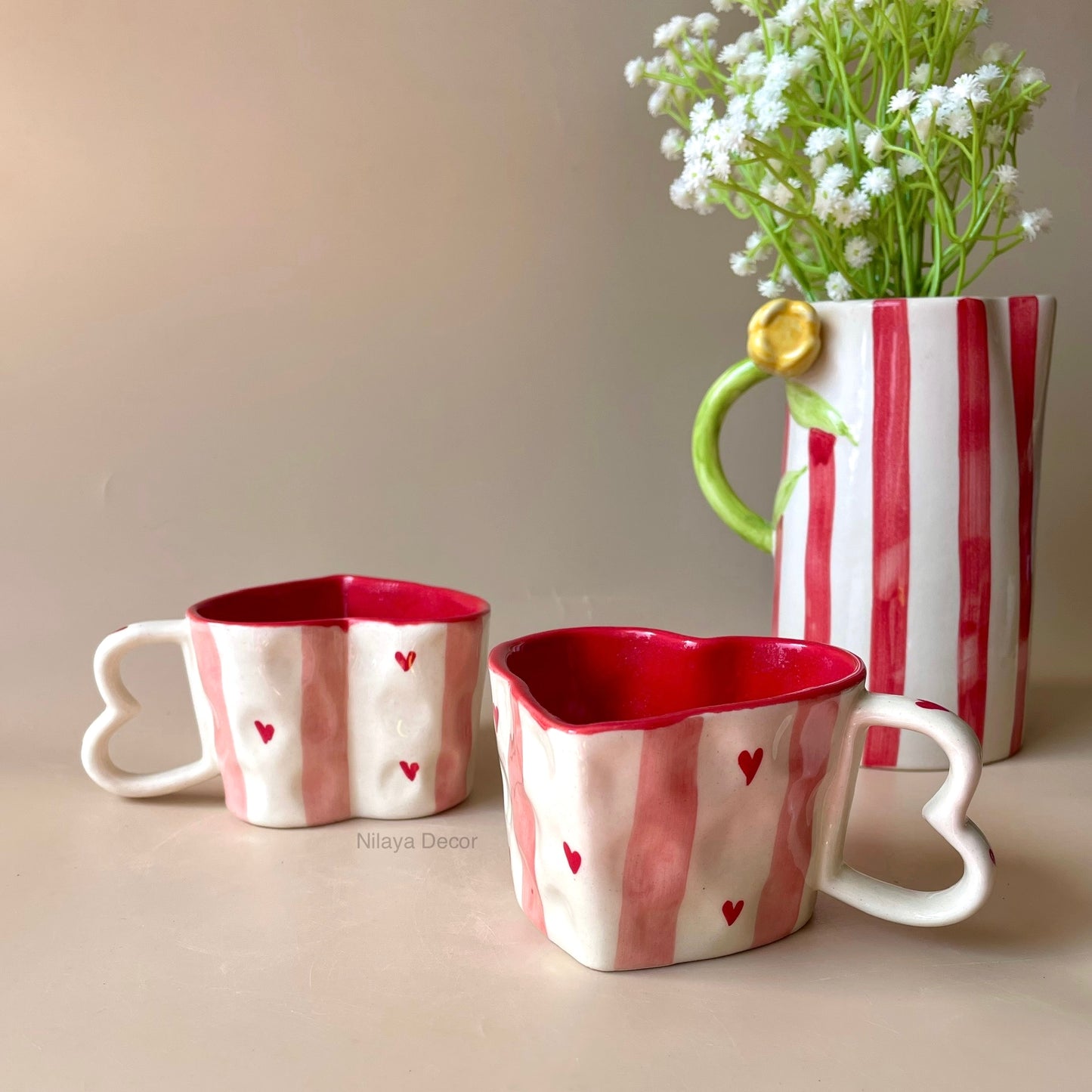 Shape of heart mug- Pink stripes