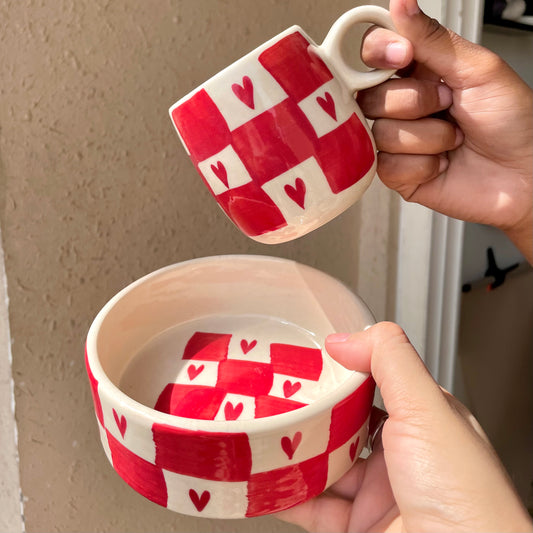 Checkered hearts breakfast set