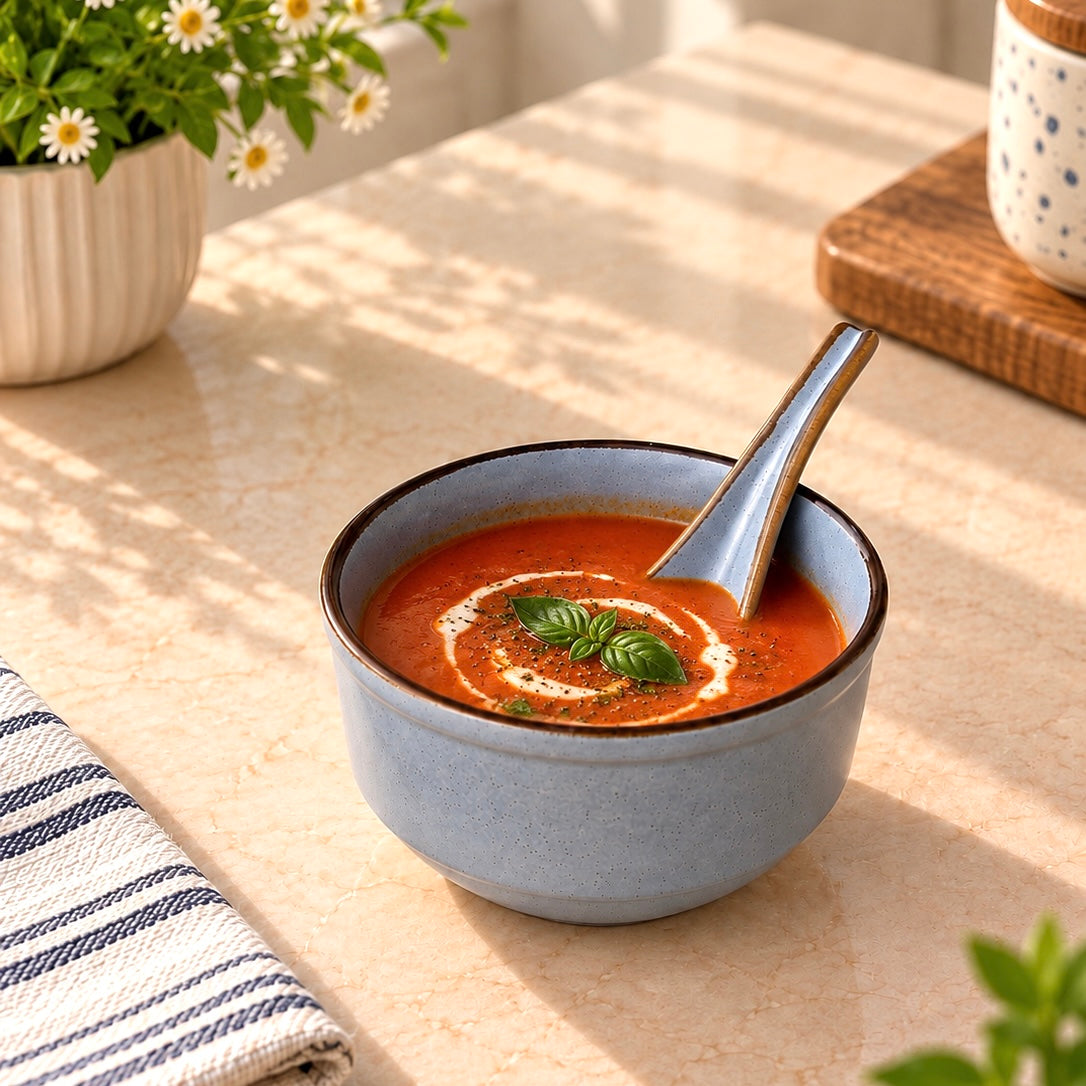 Grey Matte Soup bowl (with spoon)