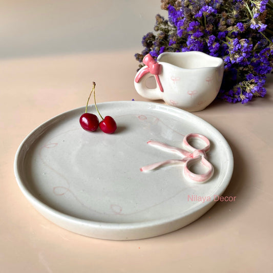 Blush bow plate cup set - FLAT 50% Off