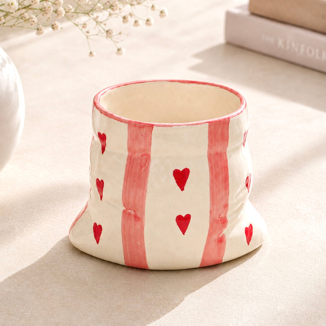 Pouch mug (Pink Stripe hearts) cum Organiser (Copy)