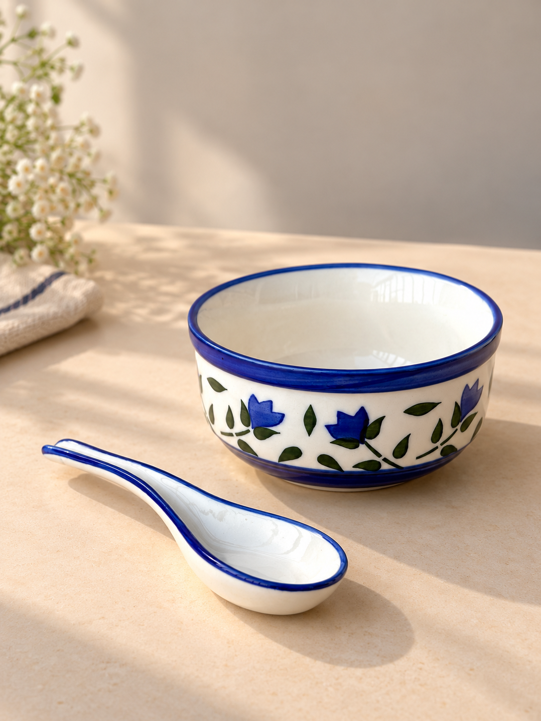 Bluebell soup bowl with spoon