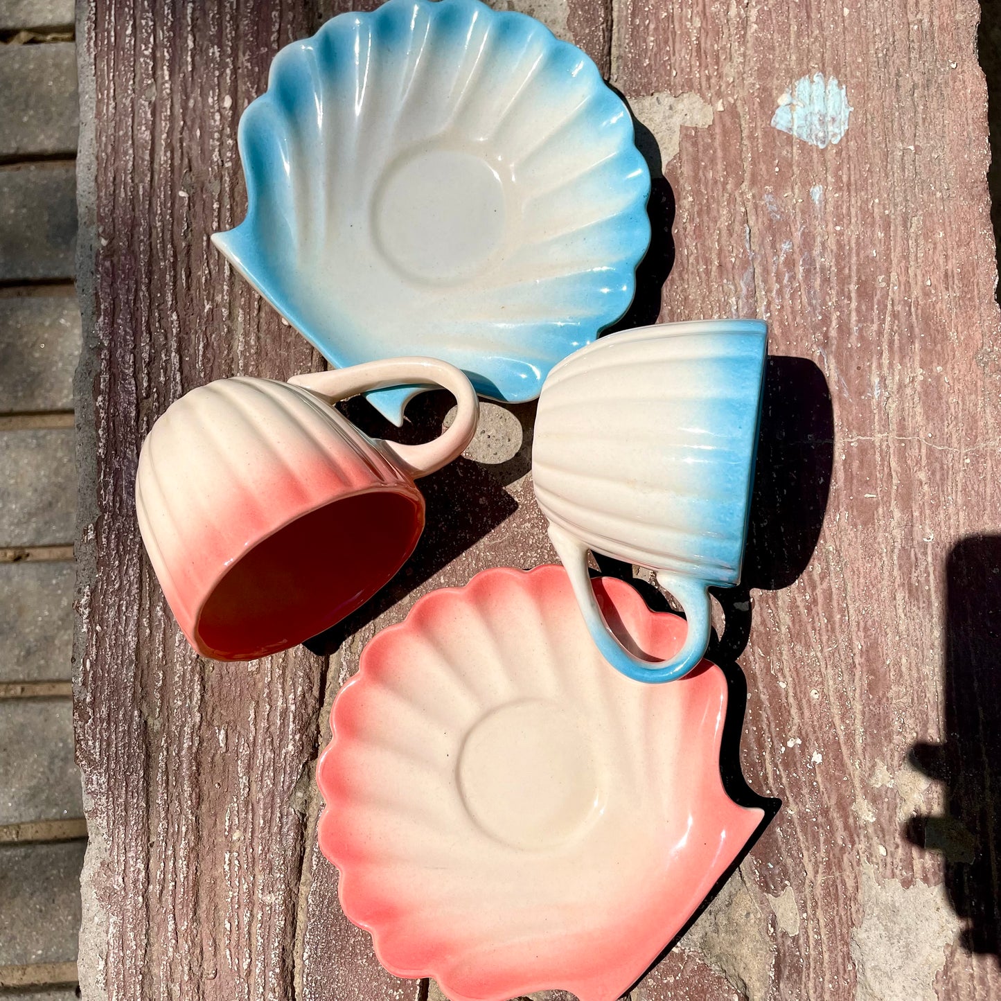 Ocean shell cup saucer set of 2 (Ombré Pink & Blue)