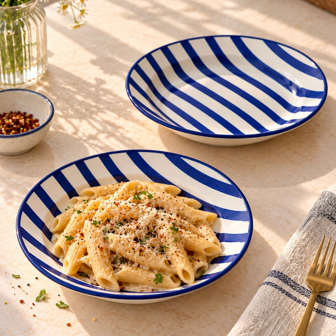 Blue Stripes pasta plate (8 inch)