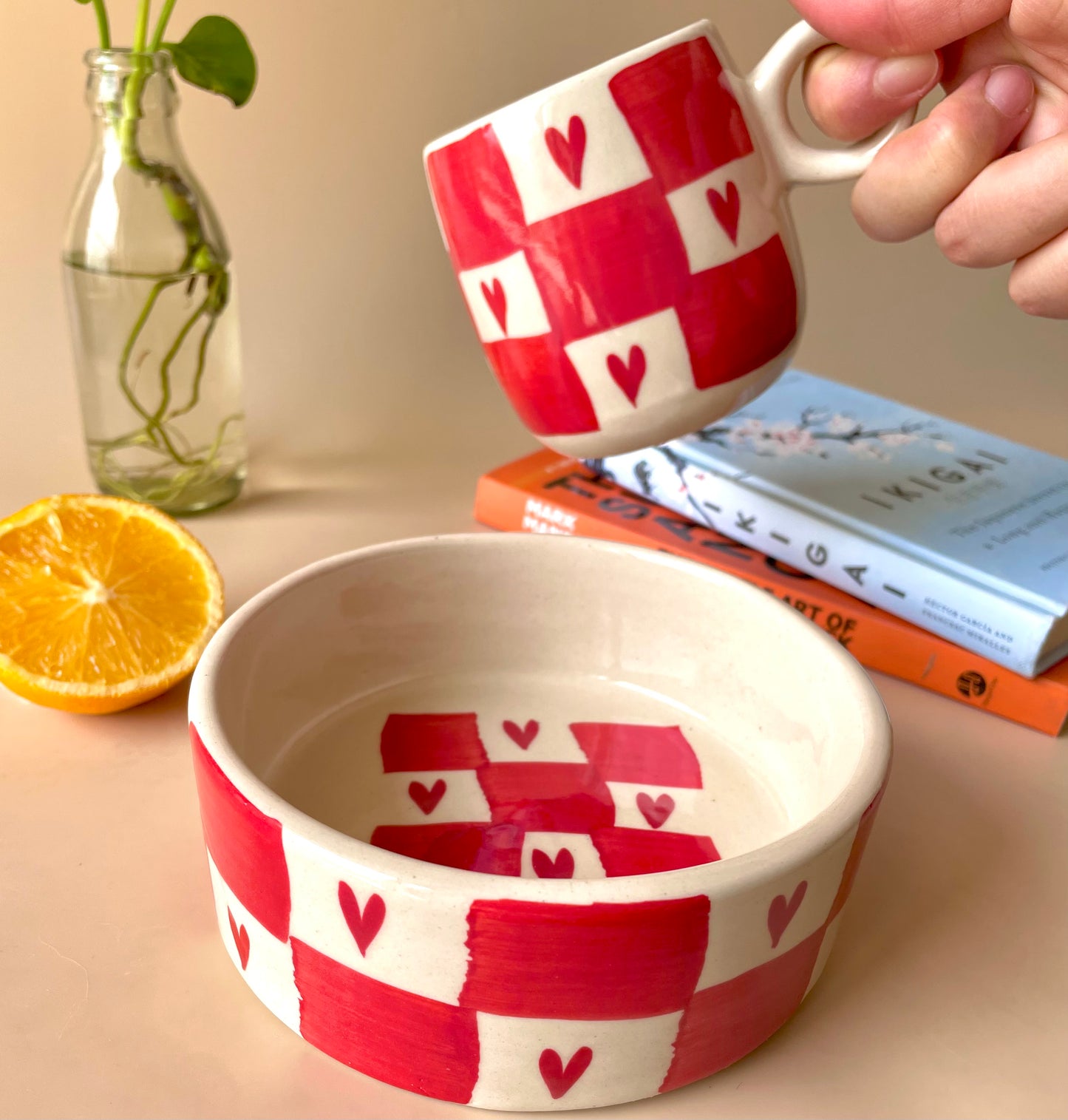 Checkered hearts breakfast set