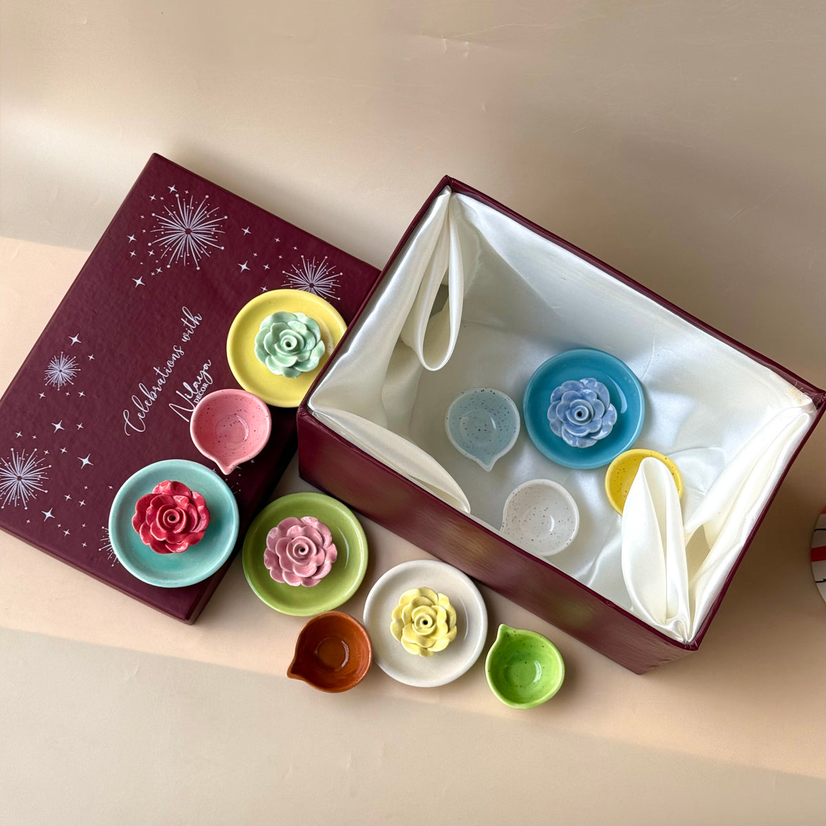 Bloom Agarbatti and Glow Diya Gift Box (11 pieces set)