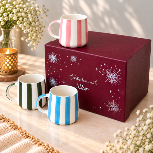 Stripes Coffee Mugs Trio Gift Box