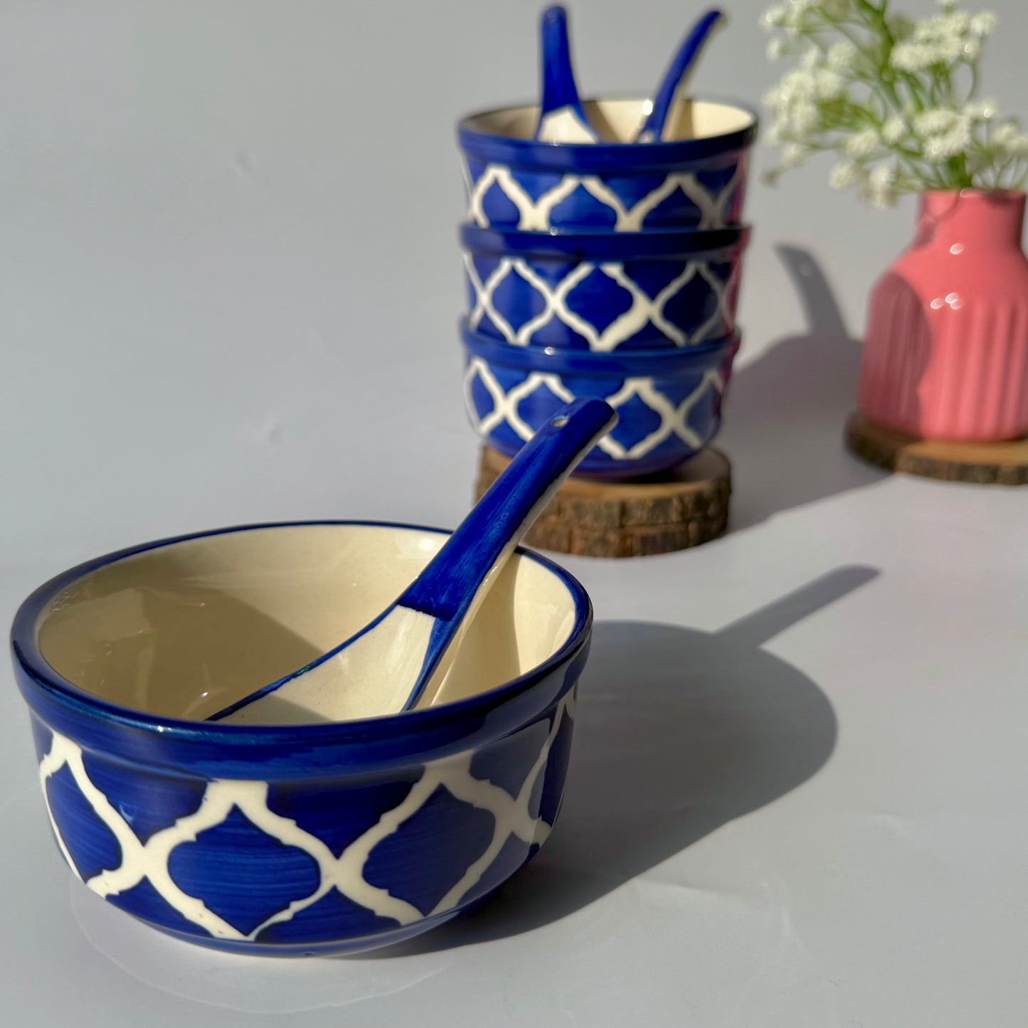 Blue Moroccan soup bowl with spoon